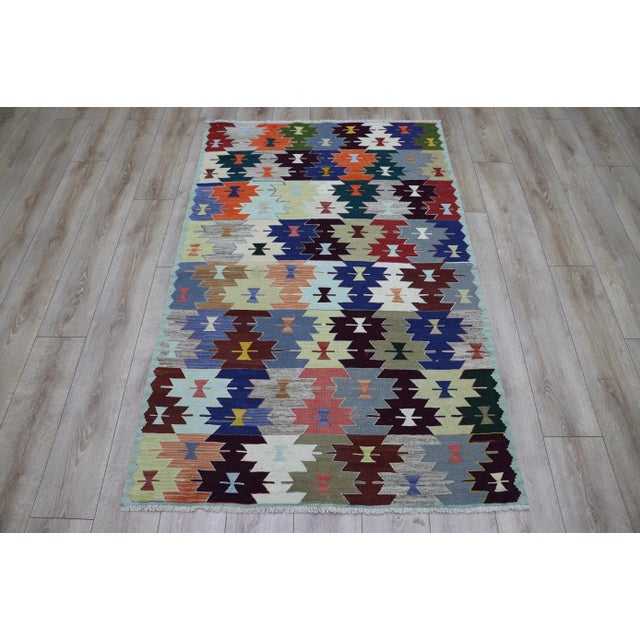 Blue 1970s Southwestern Style Handmade Multicolor Oushak Kilim Rug For Sale - Image 8 of 8