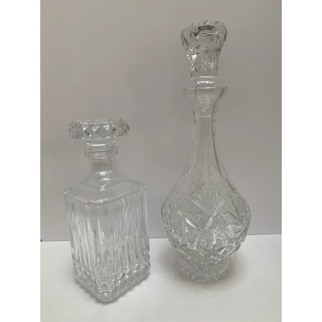 Transparent Vintage 1970s Glass Decanter Bottles- Set of 2 For Sale - Image 8 of 13