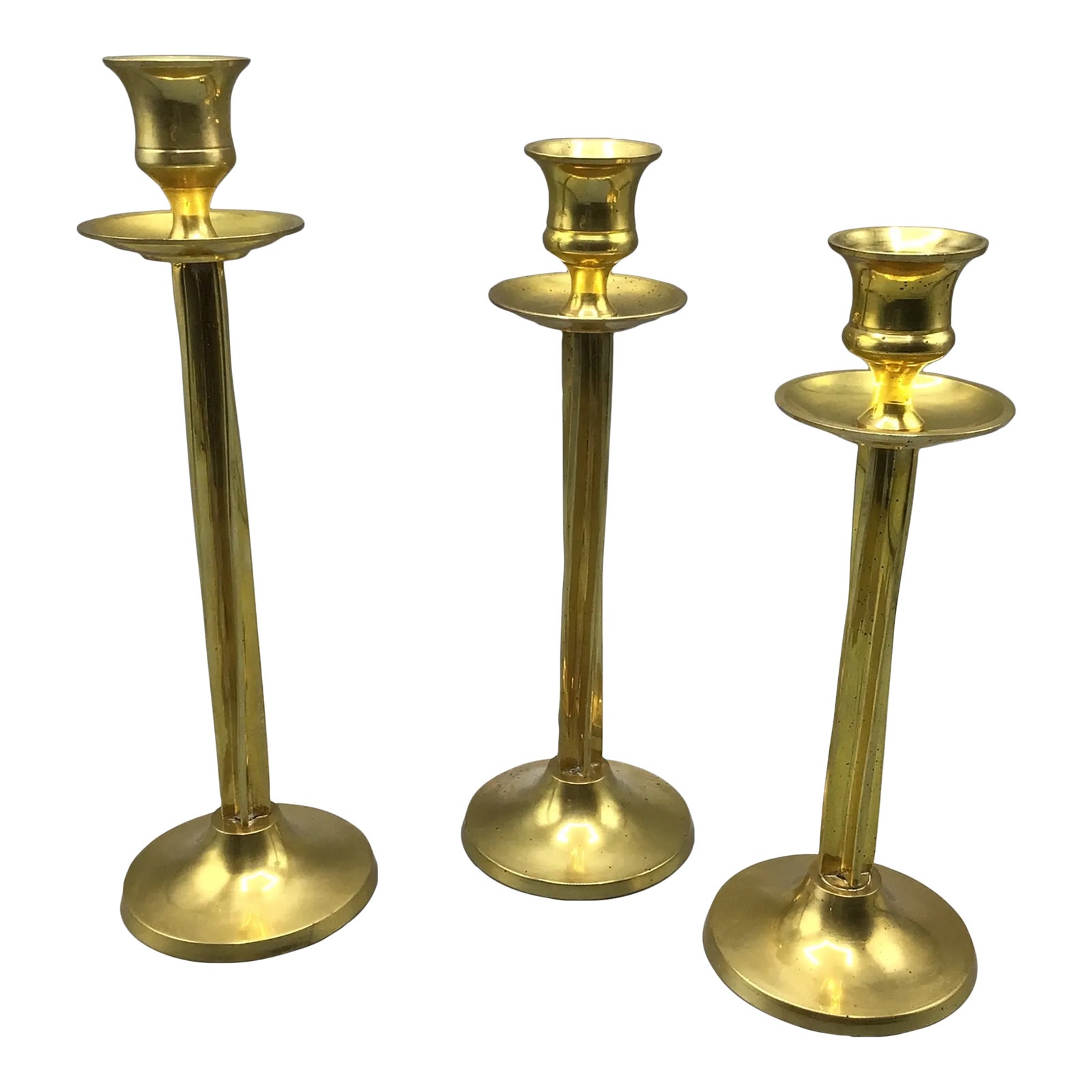 Vintage Fluted Yellow Brass Candle HoldersSet of 3 Chairish