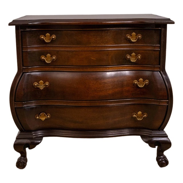 1980s Boston Style Kettle Base Small Mahogany Accent Chest For Sale