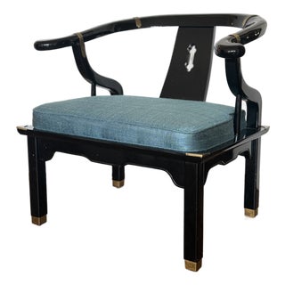Vintage James Mont Style Black Lacquer Horseshoe Chair by Century For Sale
