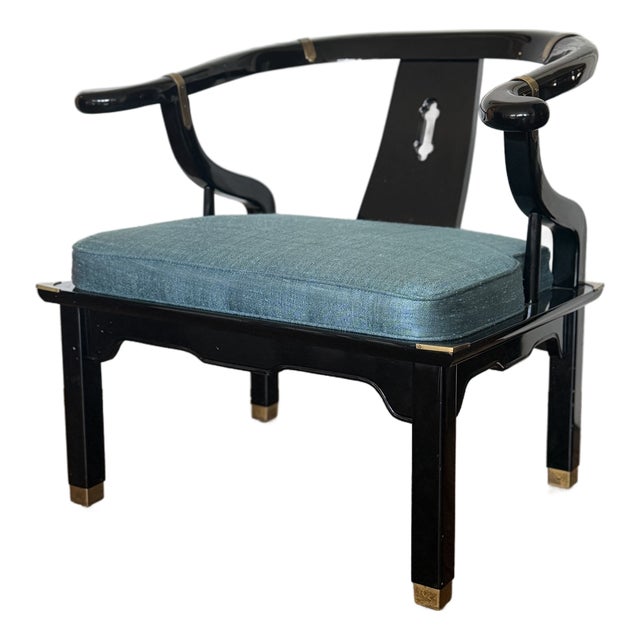 Vintage James Mont Style Black Lacquer Horseshoe Chair by Century For Sale