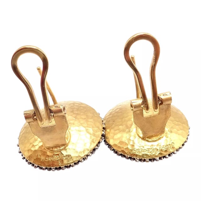 Contemporary Late 20th Century Gurhan Yellow Gold Hammered Lentil Black Diamond Large Earrings, A Pair For Sale - Image 3 of 8