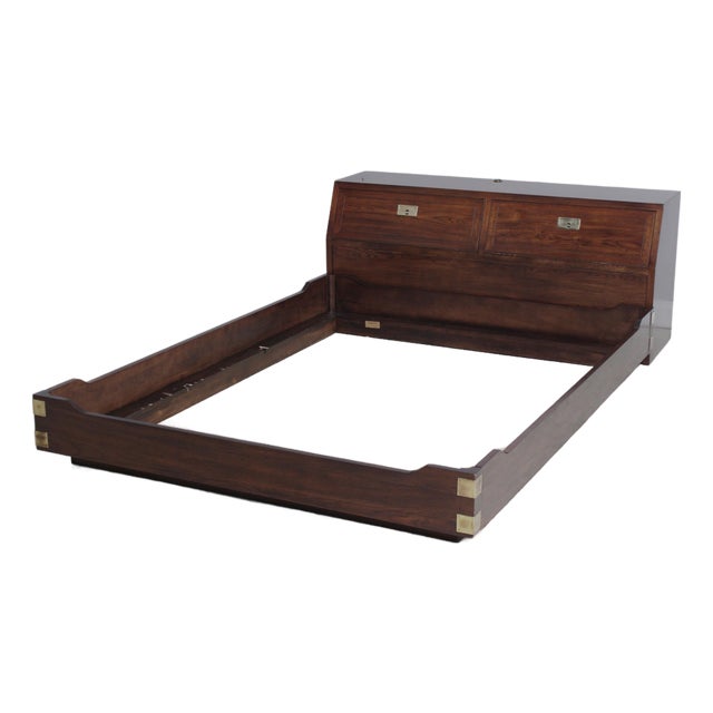 Henredon Scene 1 Campaign Style Oak Queen Size Bed For Sale