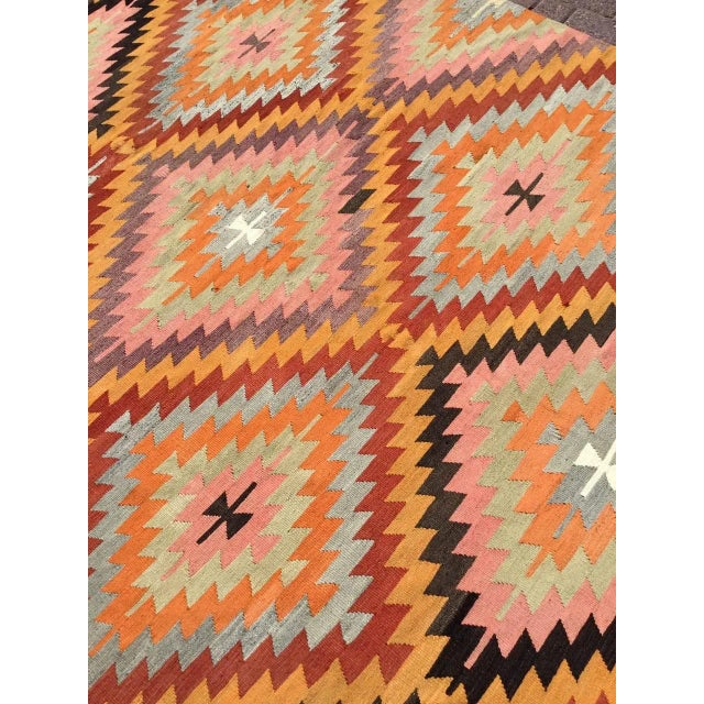 Vintage Turkish Diamond Design Kilim Rug - 110" X 79.5" For Sale - Image 9 of 11