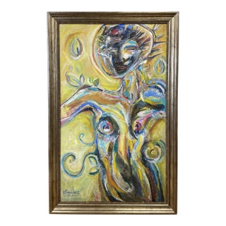Large Abstract Expressionist Figure Oil Painting by Mishelle Ramos De Los Santos For Sale
