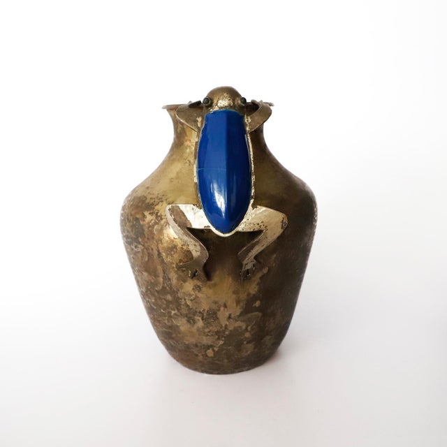 Circa 1960. We offer this Mid-Century Mexican Silver Plated Pitcher with Frogs decoration by Los Castillo in great vintage...