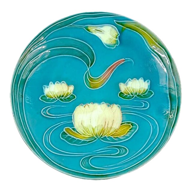 Antique Majolica Water Lilies Plate For Sale