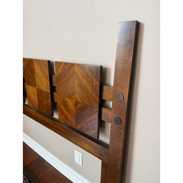 Wood Lane Staccato Brutalist Mid Century Walnut Queen Headboard For Sale - Image 7 of 10