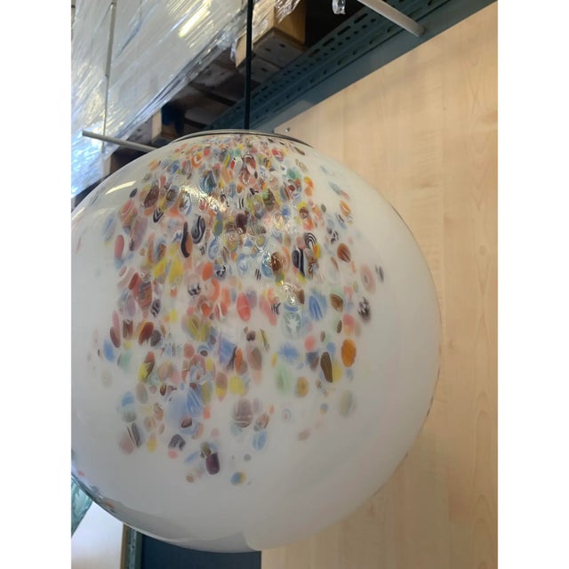 Murano Contemporary Murano-Style Milky-White Glass Sphere With Multicolored Murrine For Sale - Image 4 of 9