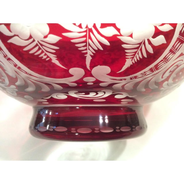Glass Egermann Czech Bohemian Flashcut Cranberry Red Glass Bowl For Sale - Image 7 of 10