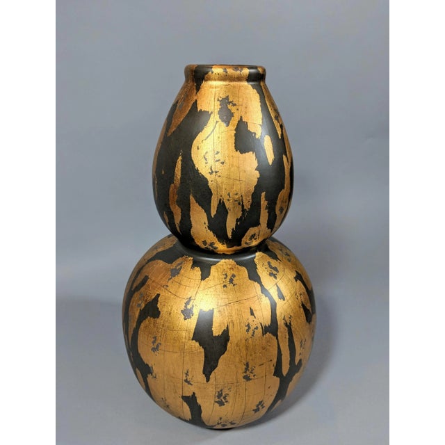 Ceramic Transitional Regency Gold and Gray Oversized Decorative Vase For Sale - Image 7 of 11