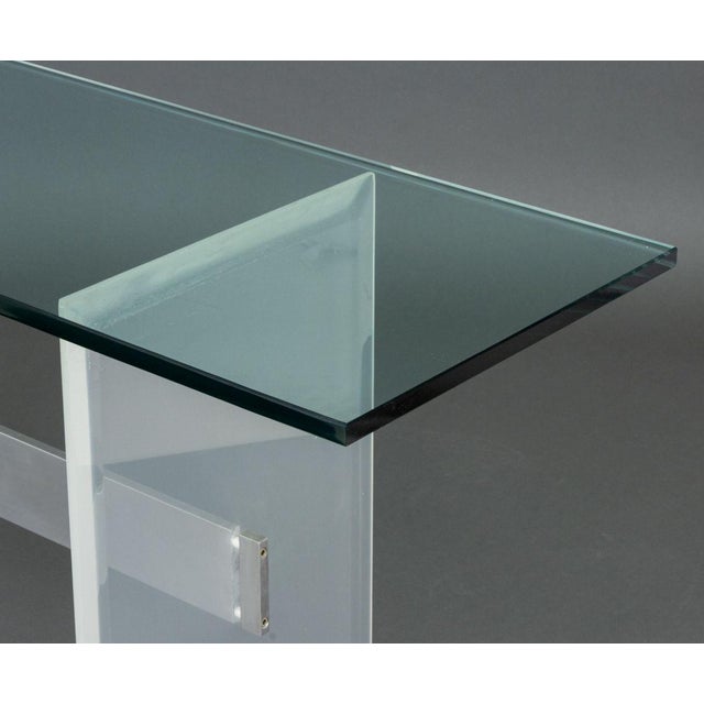 Transparent Modern Glass Top Console Table With Lucite and Steel Base For Sale - Image 8 of 9