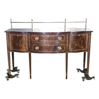 Late 20th Century Stickley Mahogany Federal Style Sideboard Buffet W Brass Gallery Rail For Sale