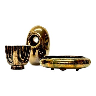 Mid 20th Century Black and Gold Vessel Curation - Group of 3 For Sale