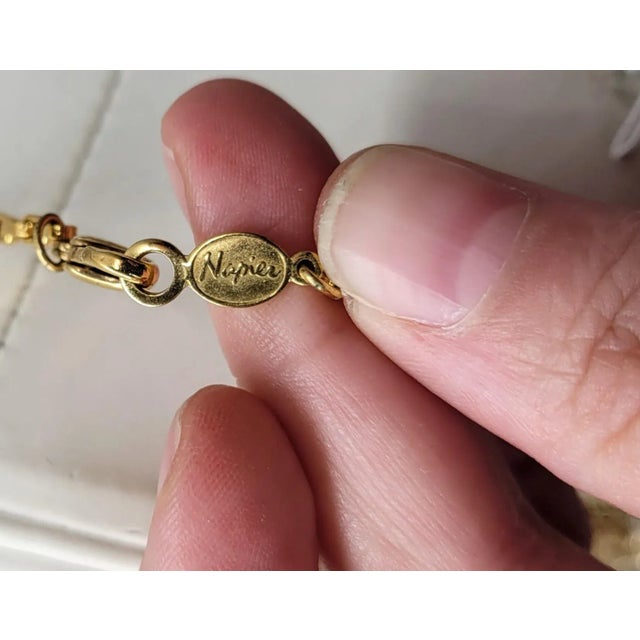 Gold Vintage 1990s Signed Napier Goldtone Multicolor Rhinestone Spherical Pendant Necklace For Sale - Image 8 of 12