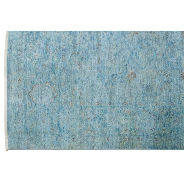 Room Size Modern Ziegler Wool Rug in Blue With Floral Design For Sale In New York - Image 6 of 9