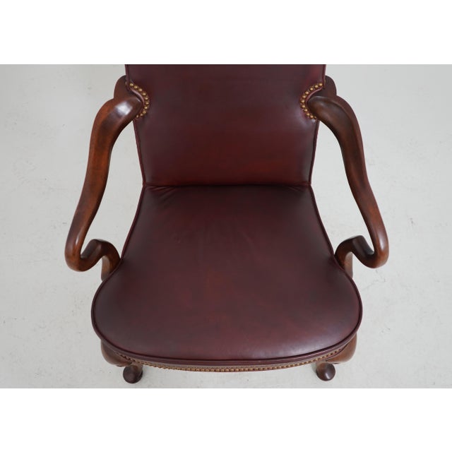 Wood Pair of Hickory Leather Mahogany Armchairs - New Upholstery For Sale - Image 7 of 18