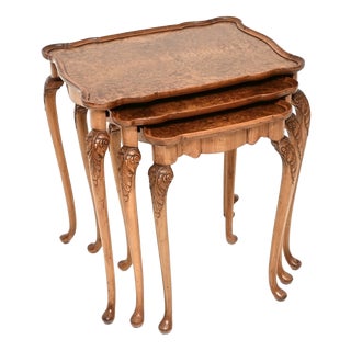 Antique Burr Walnut Nest of Tables, 1930, Set of 3 For Sale