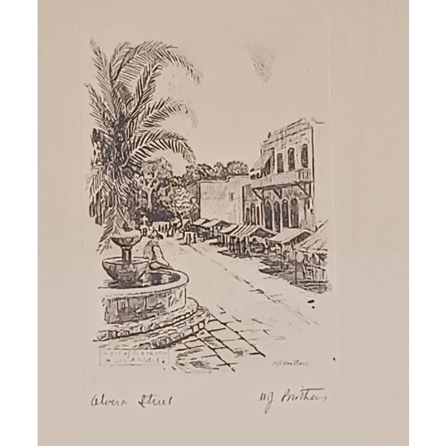 Contemporary Vintage h.j. Brothers Hand-Signed Etchings - "San Juan Capistrano" & "Olvera Street" - Framed Pair For Sale - Image 3 of 10