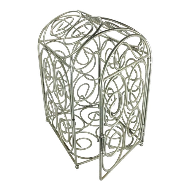 Vintage Pewter Tone Metal Lockable Wine Bottle Holder For Sale