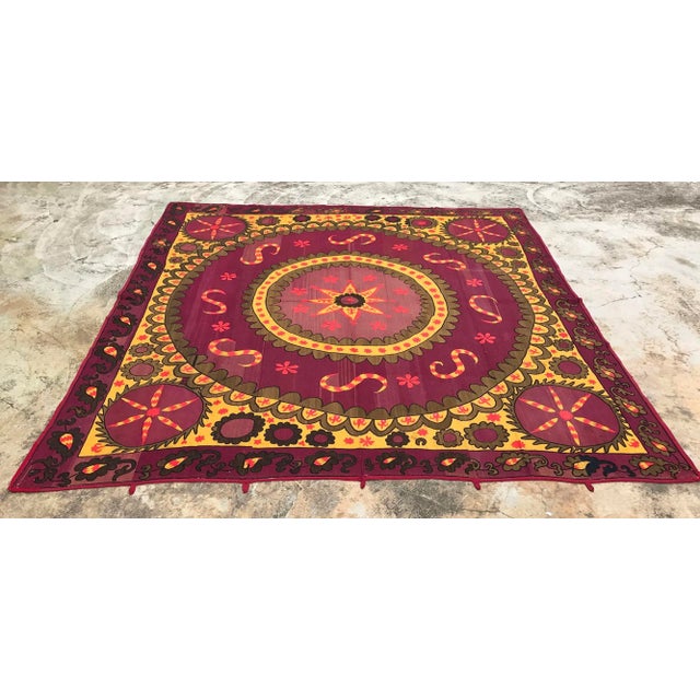 Boho Chic Antique Purple & Yellow Suzani Textile For Sale - Image 3 of 6