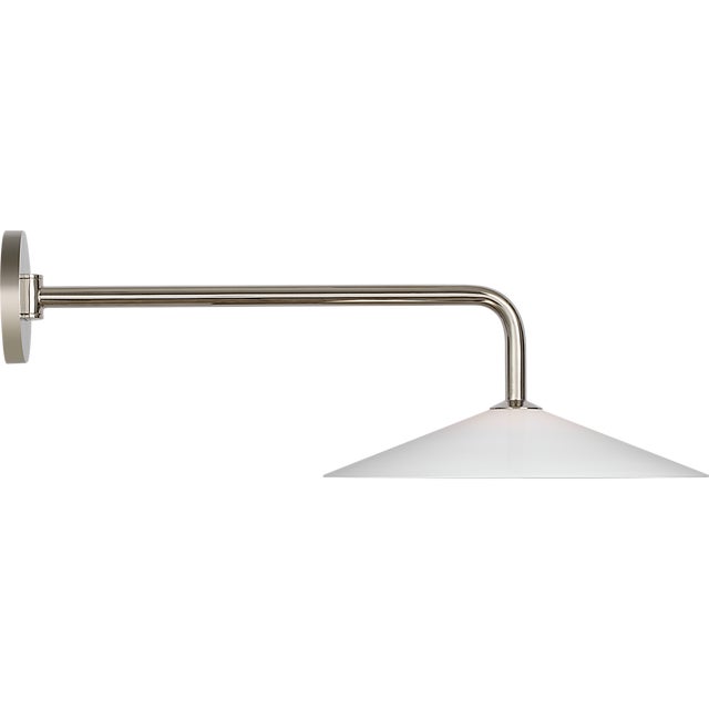 Modern Amber Lewis for Visual Comfort Signature Ponce 9" Articulating Sconce in Polished Nickel with Milk White Glass Shade For Sale - Image 3 of 12