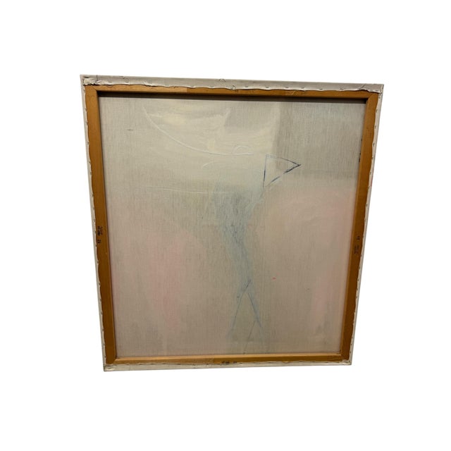 Large original abstract painting on canvas created in the 1980s. This bold postmodern composition features a soft gray and...