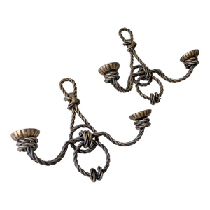 Vintage Bronze Twisted Rope Double Arm Candle Sconce, a Pair