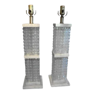1960s Italian Murano Glass and Marble Lamps, a Pair