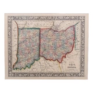 1867 Mitchell Map of Ohio and Indiana For Sale