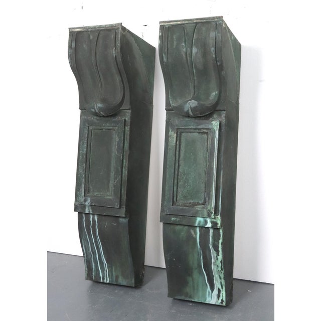 Beaux-Arts Pair of Beaux Arts Copper Verdigris Corbels For Sale - Image 3 of 12