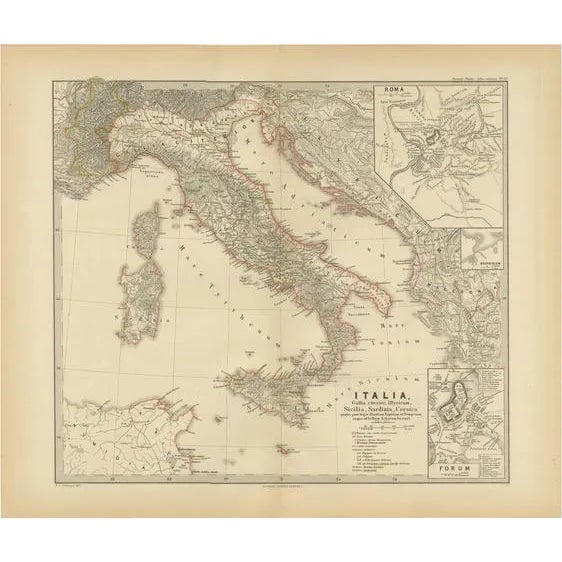 Map of the Italian Peninsula with the Islands of Sicily, 1880 For Sale