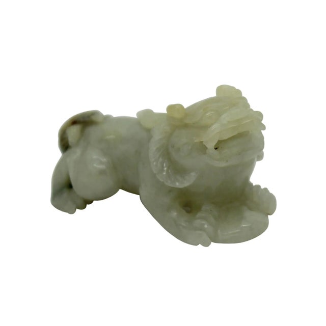 Art Deco Hand Carved Natural Green & Yellow Jade Feng Shui Lucky Pixiu Figure Pendant For Sale - Image 3 of 6