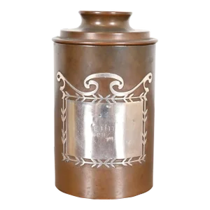 Heintz Arts & Crafts Sterling Silver on Bronze Round Cigarette Box or Container With Lid, 1917