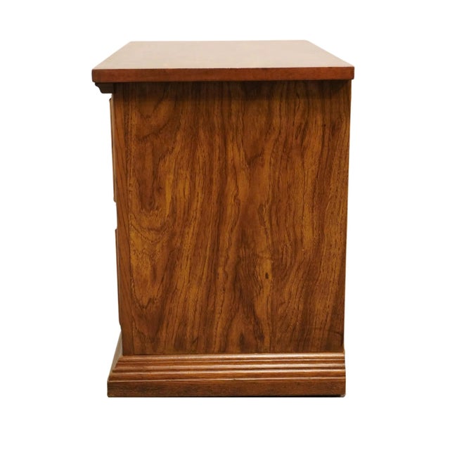 Brown Drexel Furniture Lisbon Collection Solid Pecan Rustic European 28" Two Drawer Nightstand 212-24-270 For Sale - Image 8 of 12