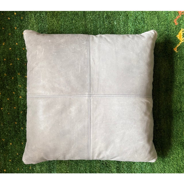 Transitional Lulu & Georgia Woven Blue Leather Decorative Pillow For Sale - Image 3 of 9