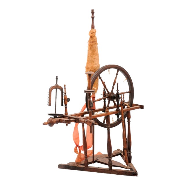 Rustic French Spinning Wheel with Original Parts from the 18th Century For Sale