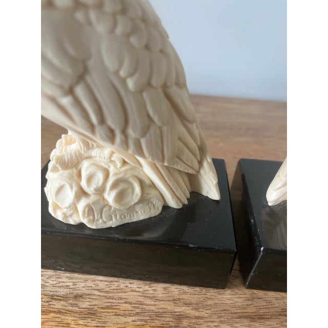 1970s Vintage Italian Arnaldo Gianelli Alabaster Owl Bookends-a Pair, Signed For Sale - Image 9 of 11