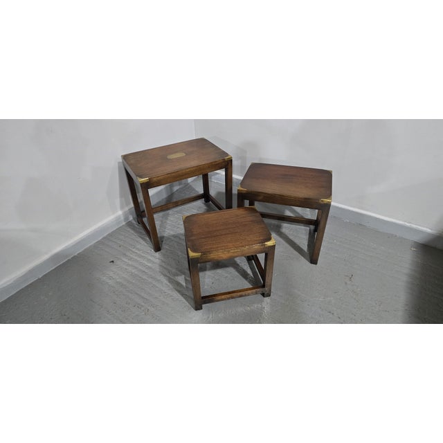 Campaign Mahogany Nesting Tables, 1920s, Set of 3 For Sale - Image 6 of 9
