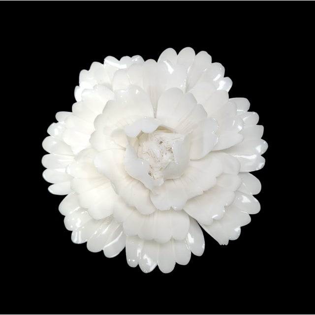 Contemporary 3d Ceramic Porcelain Flower Wall Decor Set - 5 Piece Mixed Floral Wall Hangings Peony Rose Daisy White For Sale - Image 3 of 12