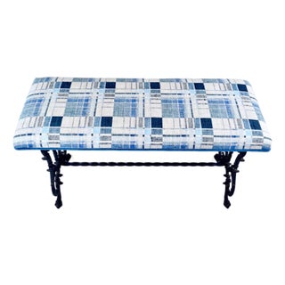 Antique Cast Iron Window Bench, Victorian Style, Woven Upholstery, Usa For Sale