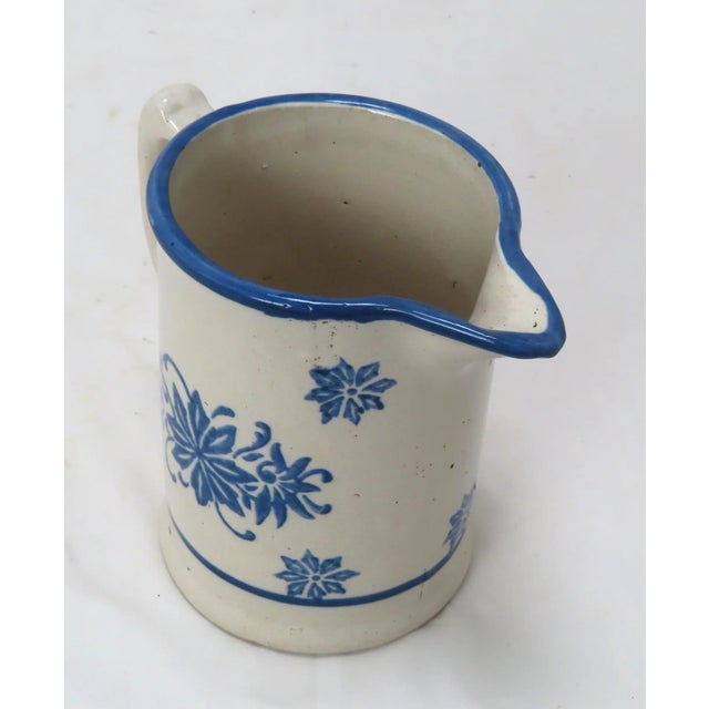 Royal Blue Antique Late 19th Century American Blue Wildflower Pattern Decorated Stoneware Pitcher For Sale - Image 8 of 13