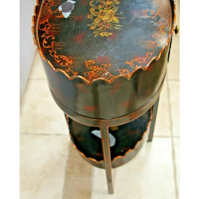 Black 1990s Maitland Smith Table English Regency Metal Black Painted Two Tier Drawer Rare For Sale - Image 8 of 10