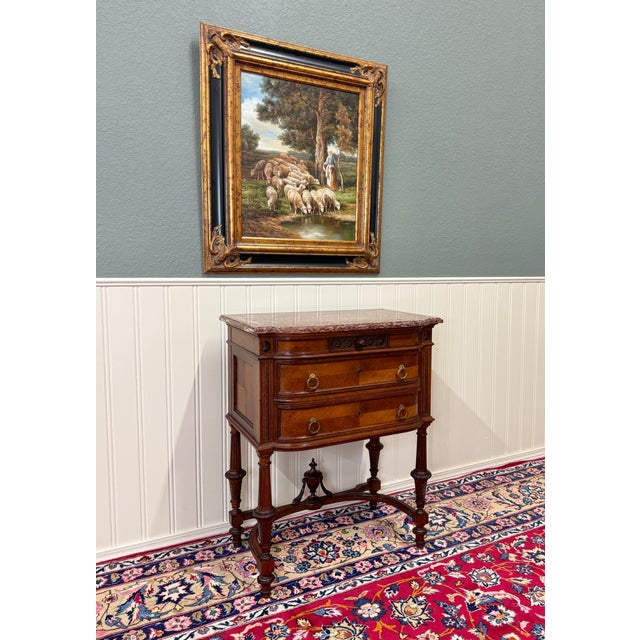 Antique French Louis XVI Style Marble Top Chest Side End Table Walnut c.1920s-30 For Sale - Image 13 of 18