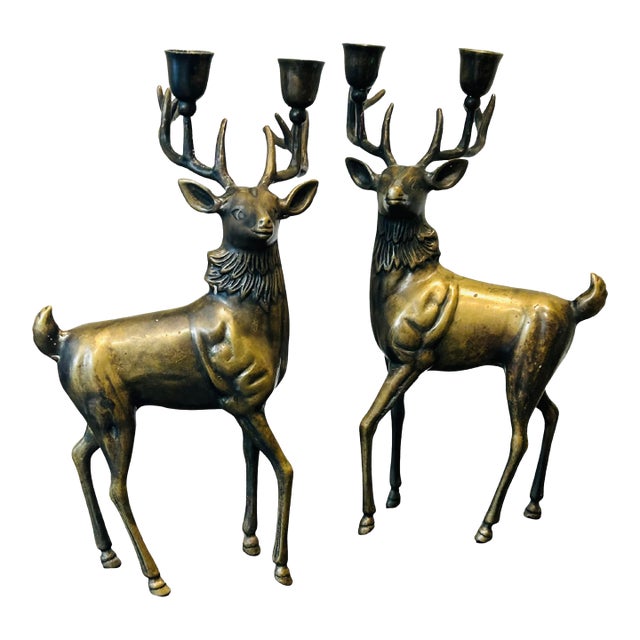 Vintage Mid-Century Modern Brass Sculptural Candelabras – Figurative Brass Art Decor For Sale