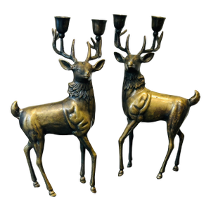 Vintage Mid-Century Modern Brass Sculptural Candelabras – Figurative Brass Art Decor
