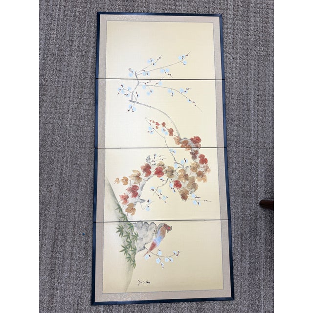 Vintage Chinese Handpainted and Signed Silk Screen, 4 Panels For Sale In Orlando - Image 6 of 12