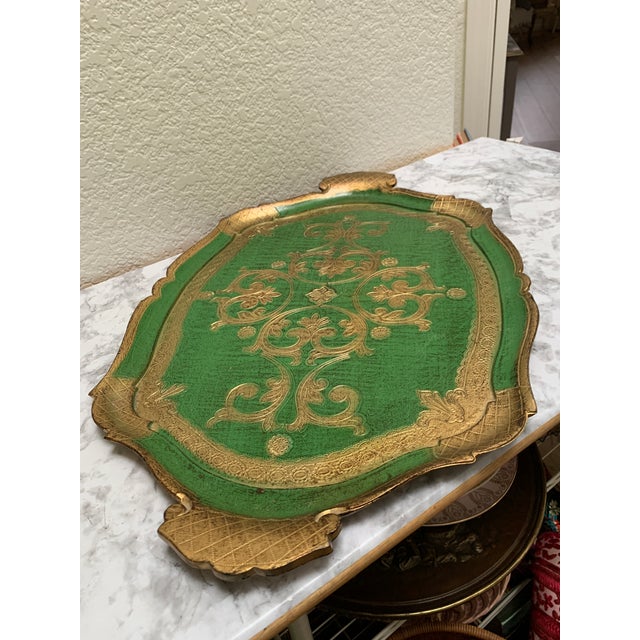 1960s Vintage Midcentury Florentine Wood Decor Tray For Sale - Image 5 of 9