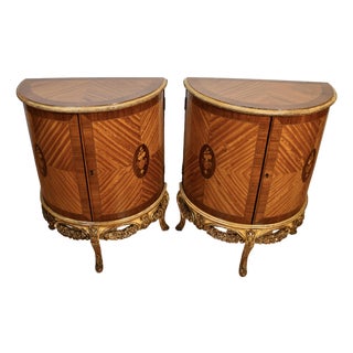 1910s Pair Antique French Louis XVI Satinwood Inlay Nightstands / Bedside Tables For Sale